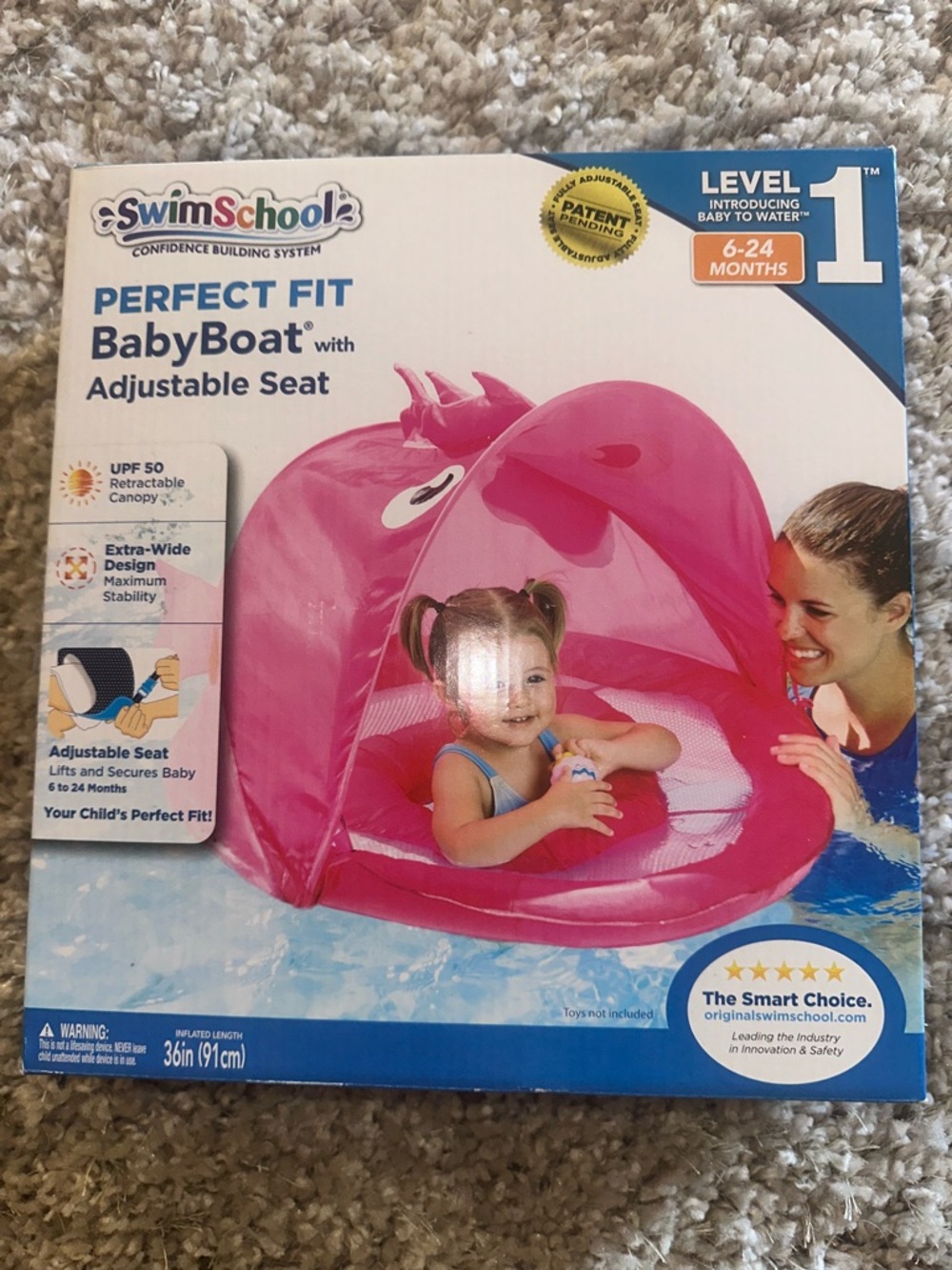 SwimSchool Baby Float Level 1 Pink BabyBoat 6-24 Months Canopy